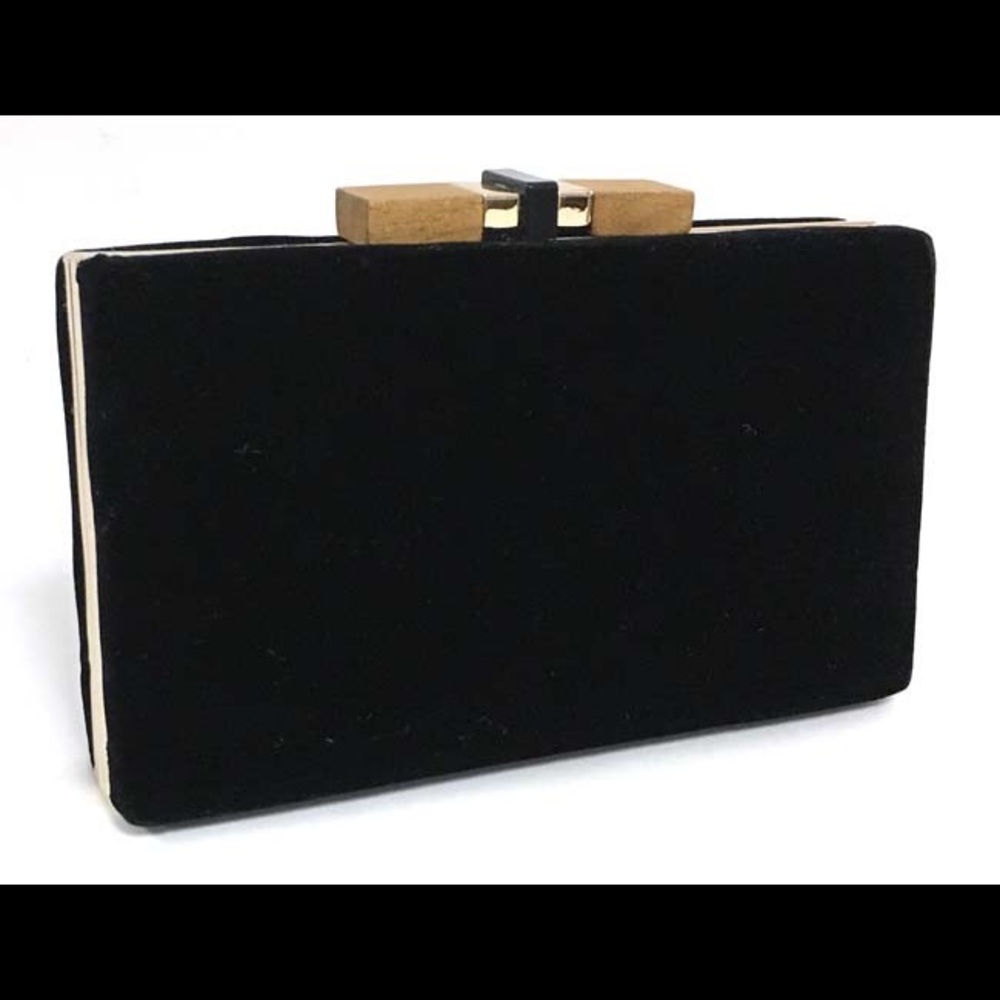 Zara Black Velvet Clutch Purse with Wooden Clasp